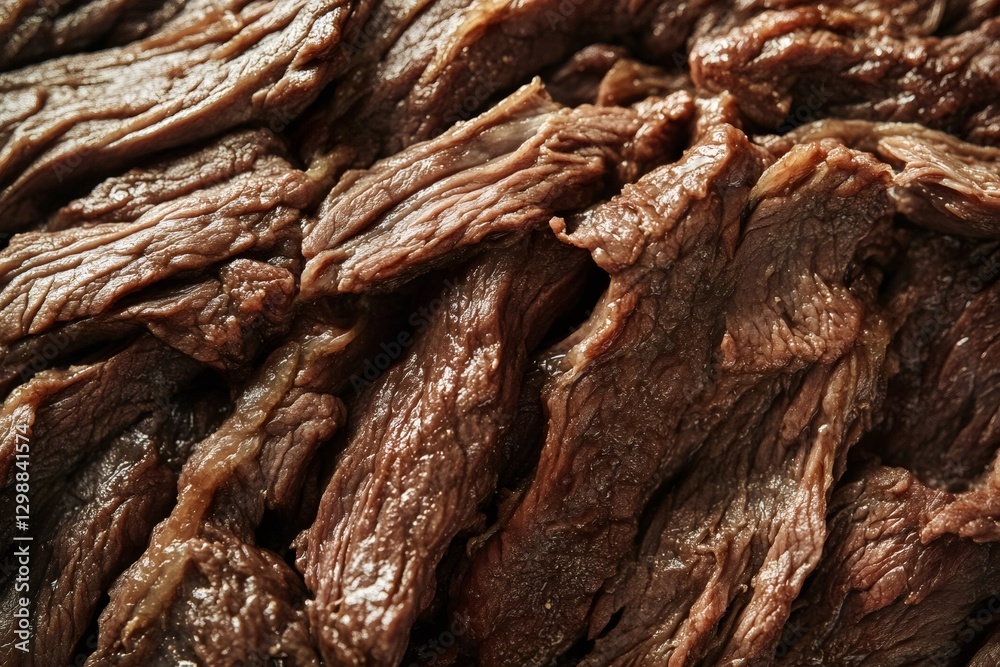 Close up view of slow cooked beef, highlighting the texture of juicy shredded fibers creating a delicious culinary background Close up view of slow cooked beef, highlighting the texture of juicy shredded fibers creating a delicious culinary background