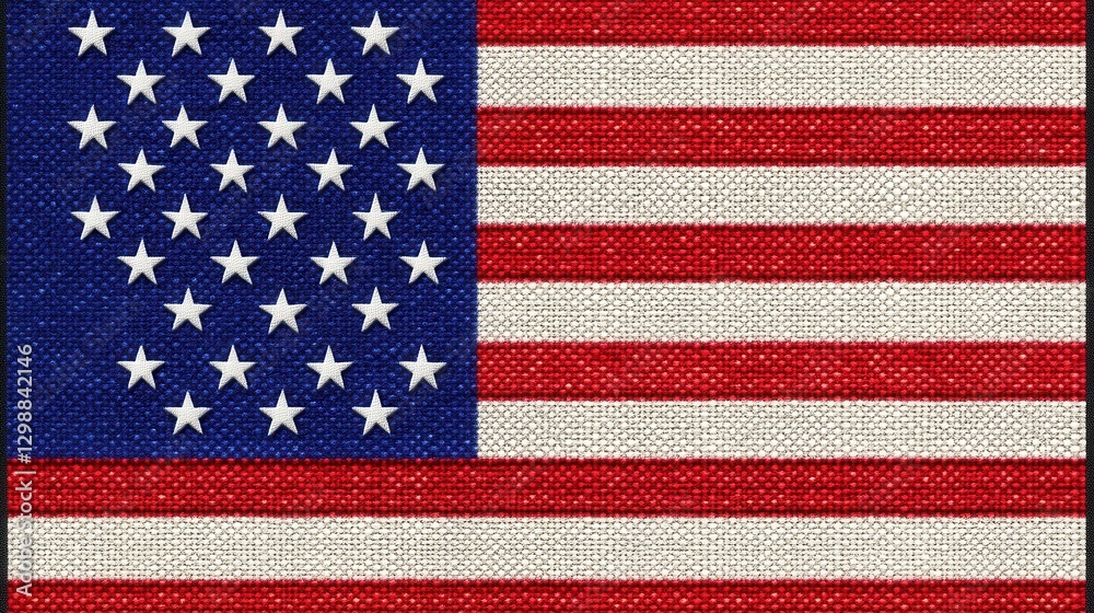 Fototapeta premium Closeup of USA flag stitching with detailed texture