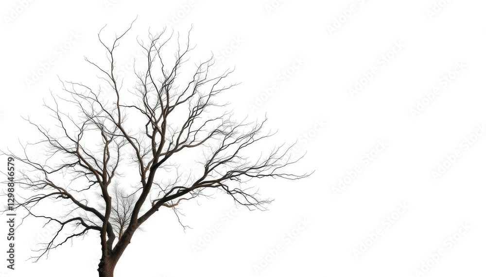Lone deciduous tree, stark branches against pure white, branches, wood Lone deciduous tree, stark branches against pure white, branches, wood