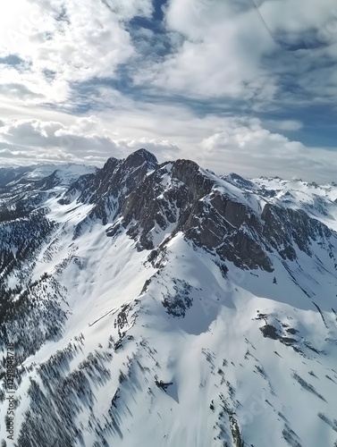Wallpaper Mural Drone capture of a breathtaking mountain range covered in snow, with clouds casting dynamic shadows over the peaks Torontodigital.ca