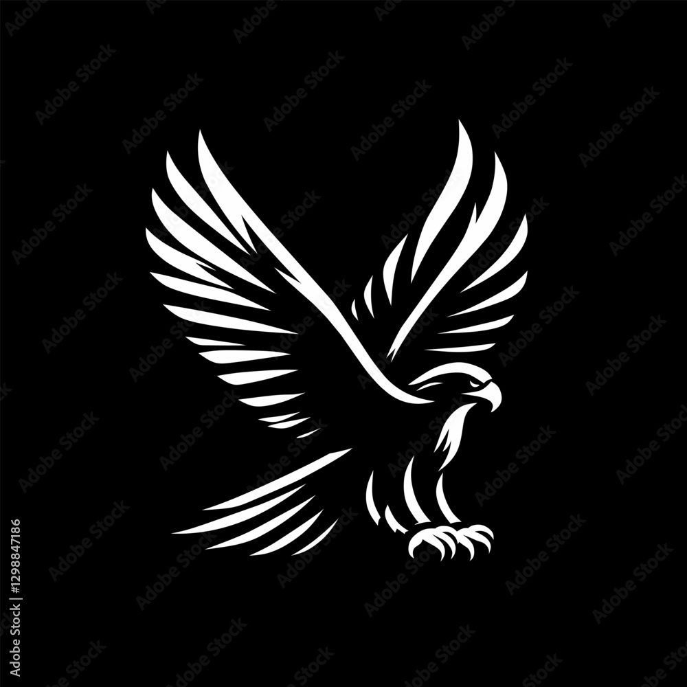 Obraz premium Sleek eagle silhouette logo, wings spread wide in a powerful pose.