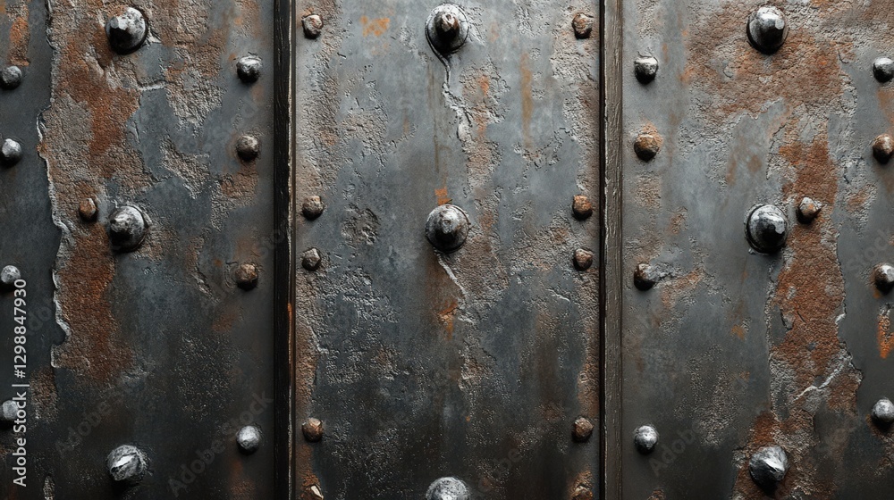 Fototapeta premium Rusted Metal Panel With Decorative Studs