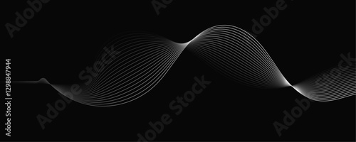 Abstract white wave dynamic curve lines on black background. Energy technology concept modern backdrop design for business, presentation, banner.