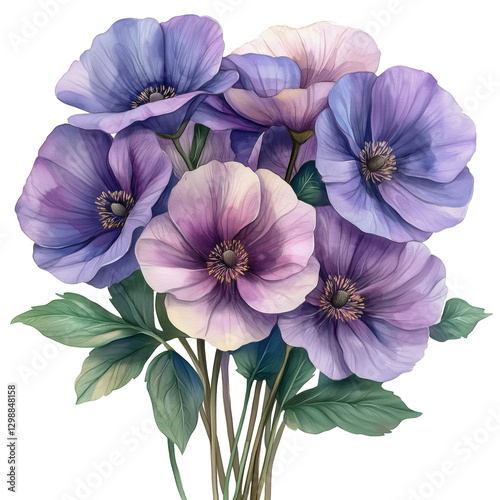 Beautiful Bouquet of Purple Anemones Arranged Artistically in a Delicate Display