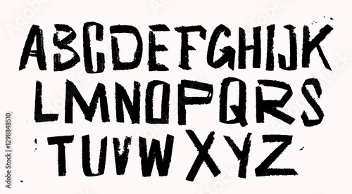 Brush stroke, graffiti, punk, unique style Font. Grunge texture Alphabet. Hand drawn modern Vector illustration. Every letter is isolated. Typography, lettering, calligraphy concept