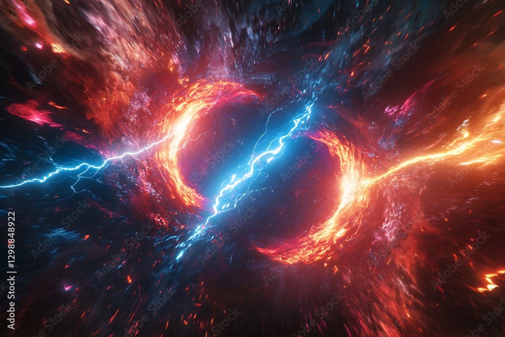 Obraz premium Clash of Elements: Fire and Lightning in a Cosmic Dance