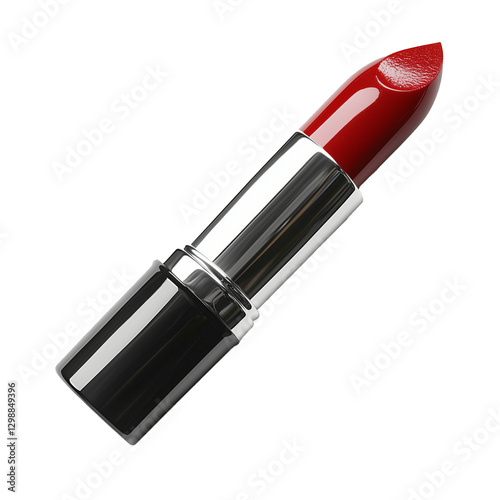Bright Red Lipstick in Sleek Black and Silver Packaging Perfect for Bold Make...