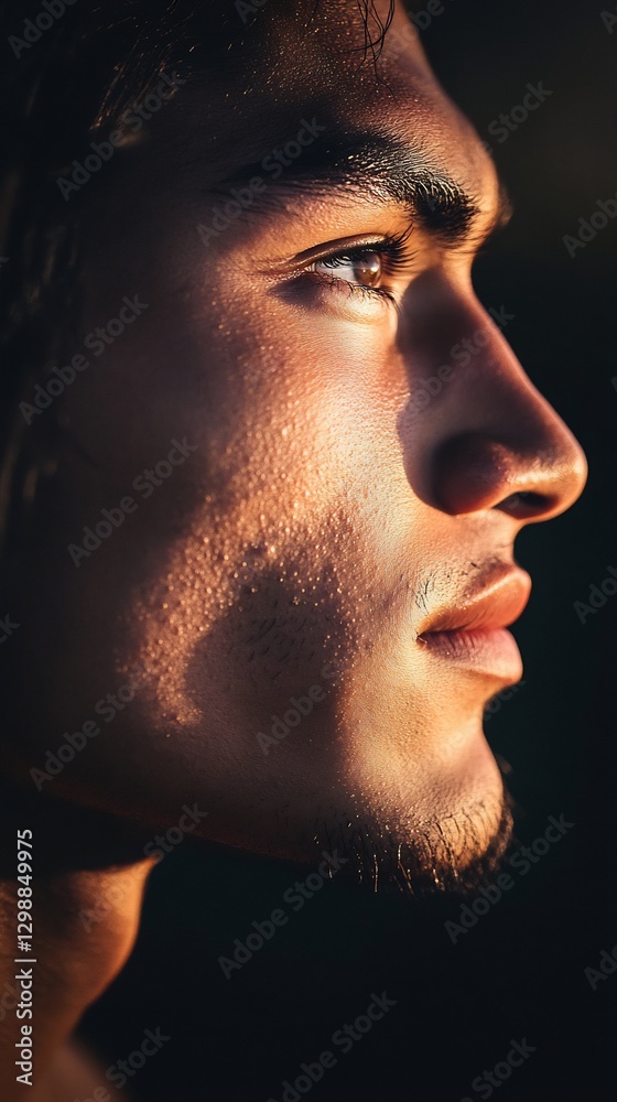 Native American man strong jawline warm light Native American man strong jawline warm light