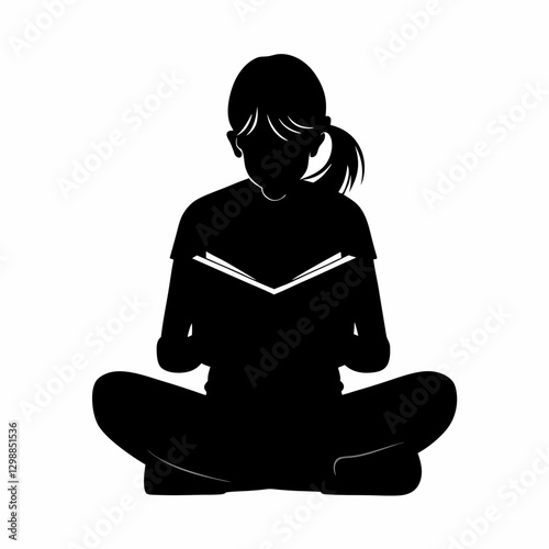 A teen age girl reading book vector silhouette, isolated white background
