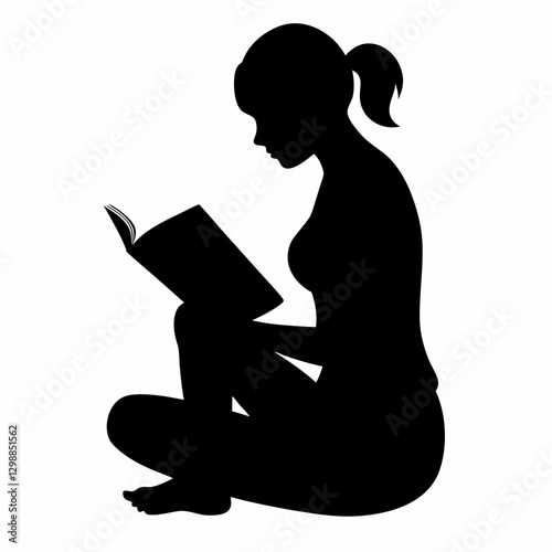 A teen age girl reading book vector silhouette, isolated white background