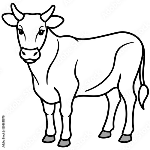 black and white simple cow line art in white background