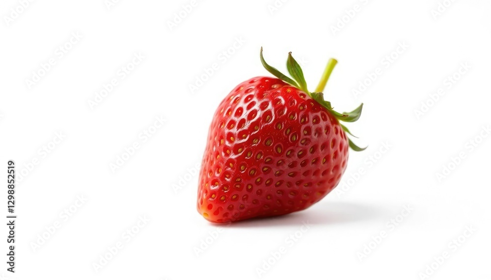 A single, ripe strawberry isolated on a pure white background, strawberry, single A single, ripe strawberry isolated on a pure white background, strawberry, single