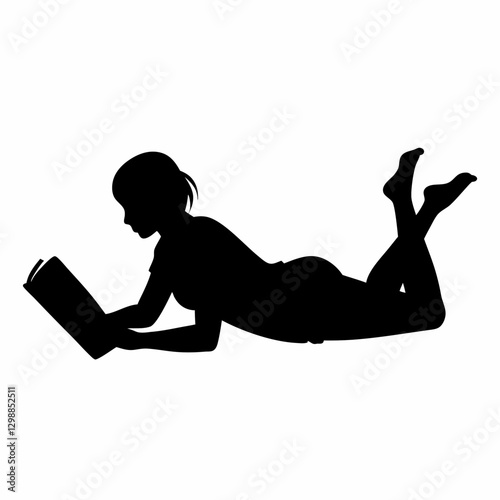 A teenage boy reading book vector silhouette