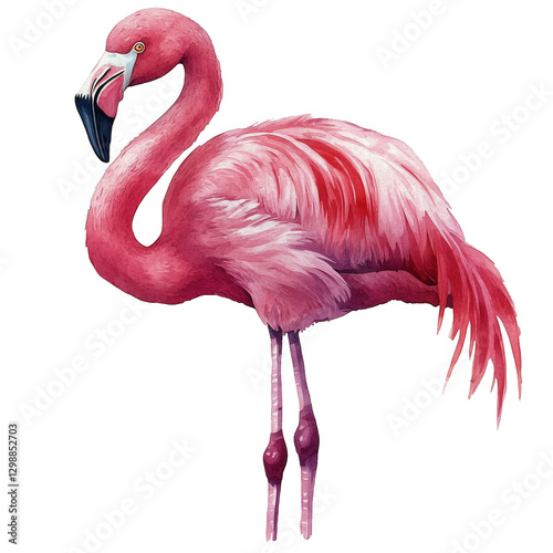 Vibrant Pink Flamingo Standing Gracefully in a Natural Habitat Near a Water S...