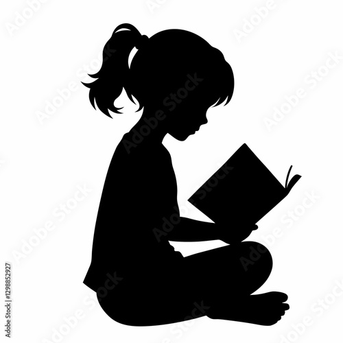 A child reading book vector silhouette
