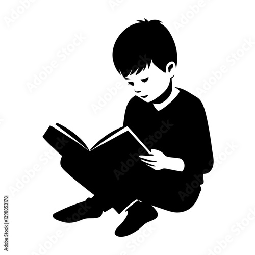 A kid Reading book vector silhouette