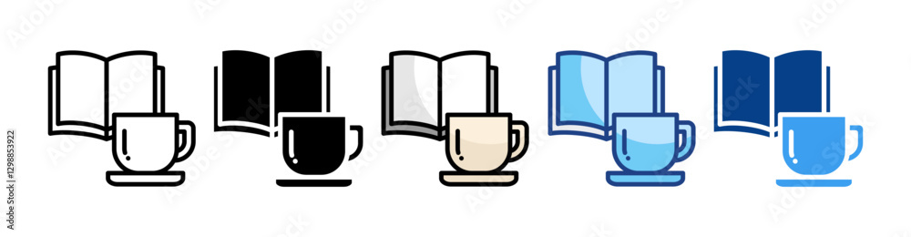 Book And Coffee Icon Set Multiple Style Collection Book And Coffee Icon Set Multiple Style Collection