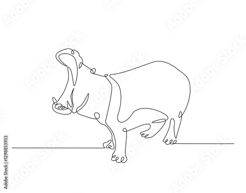 Big cute hippo simple line art illustration. Continuous one line draw of hippopotamus design.