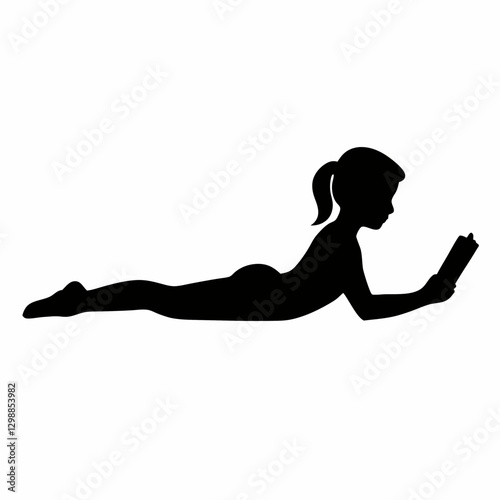 A teen age girl reading book lying on the ground vector silhouette