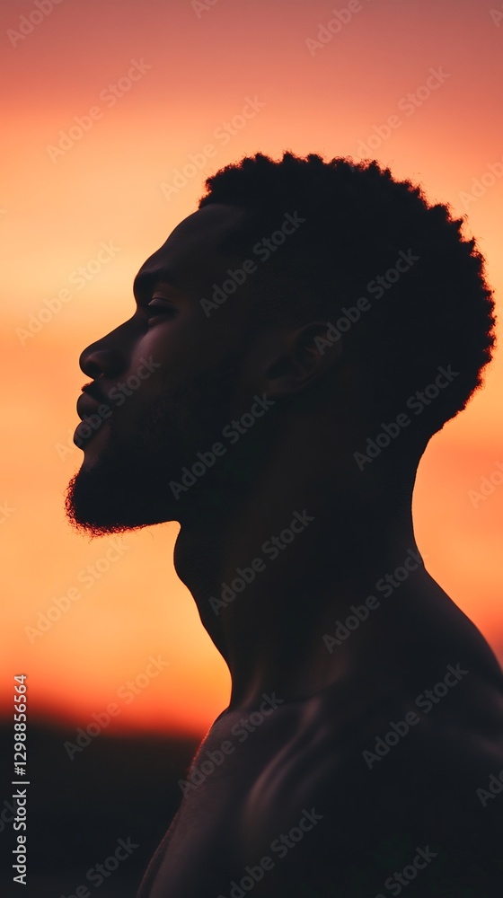 South African man profile sunset background South African man profile sunset background