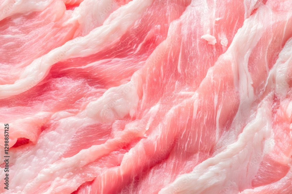 Detailed view of fresh, uncooked pork, highlighting the texture and muscle fibers, ideal for food and recipe concepts Detailed view of fresh, uncooked pork, highlighting the texture and muscle fibers, ideal for food and recipe concepts