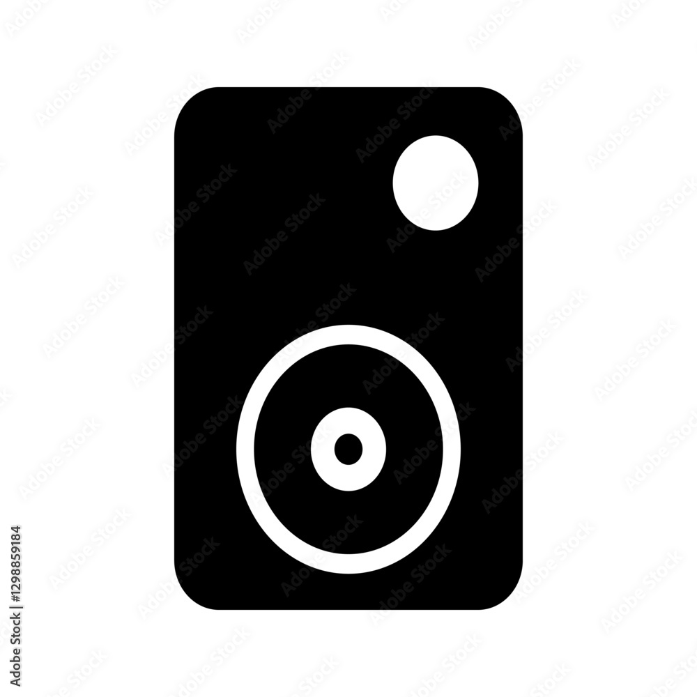 Solid speaker icon with a single large woofer in the center. Solid speaker icon with a single large woofer in the center.