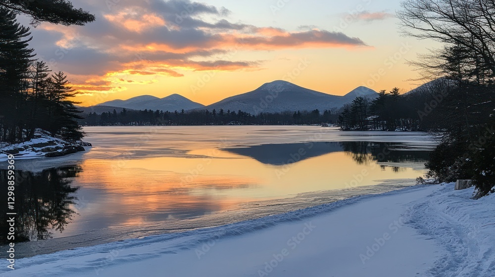 custom made wallpaper toronto digitalWinter Lake Placid at Sunset with Snow and Mountain View