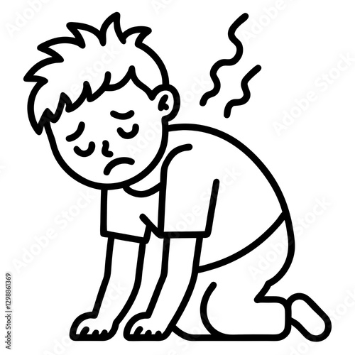 black and white tired person icon in white background