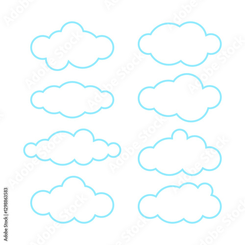 cloud, clouds outline shape, cloud line icon, cartoon blue cloud illustration