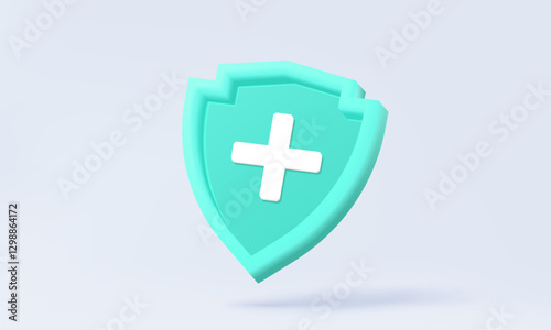 Green shield protection with plus symbol 3D vector icon on pastel background. assistance insurance immune service healthcare medicine hospital support doctor medical emergency. illustration