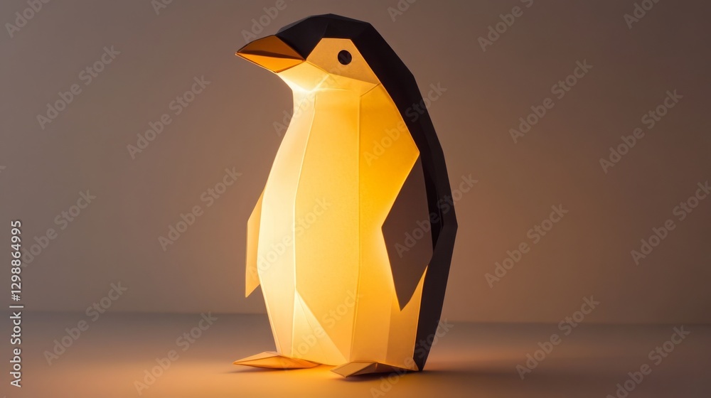 Fototapeta premium small penguin diy paperlamp, neutral background, 16:9