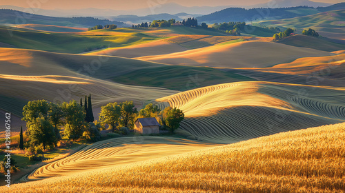 Golden wheat sways rhythmically under the sun