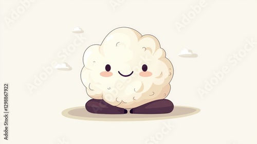 Vector cartoon meditation illustration of a cute calm brain character in lotus yoga pose on a white color background. Flat doodle style design of a smiling, relaxed brain.
