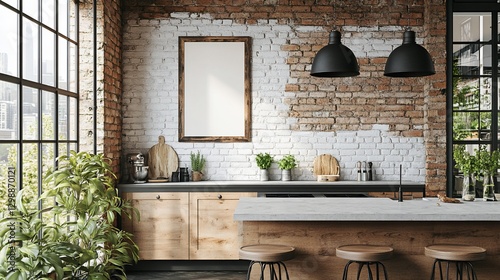 Modern Industrial Kitchen with Blank Poster (1)