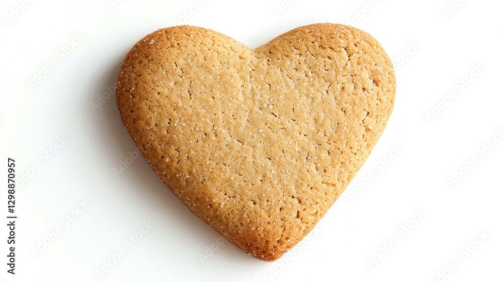 Single heart-shaped cookie, isolated, white background, perfect for love-themed treats Single heart-shaped cookie, isolated, white background, perfect for love-themed treats