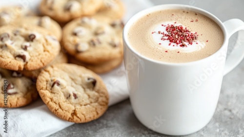Cookies and coffee on a countertop