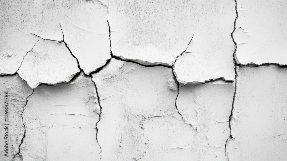 Cracked white wall texture showing significant damage Cracked white wall texture showing significant damage