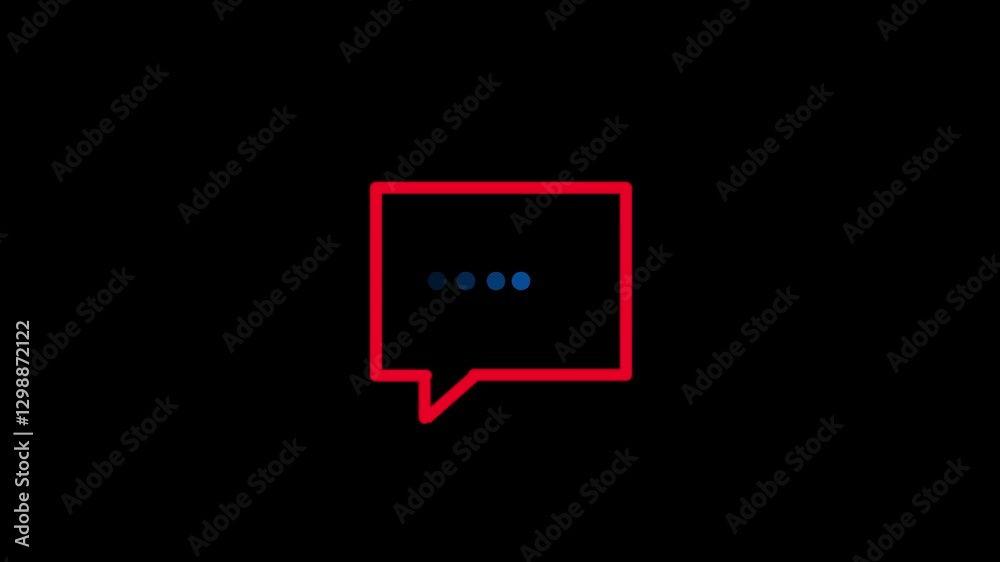 Message box icon. Animated red color SMS icon on black background. Futuristic laser background. Seamless loop. 4k video