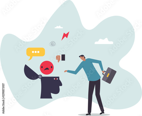 Negative thinking bad attitude cause of failure or fear, depression and sadness, emotional or mental problem,.business concept.flat character.