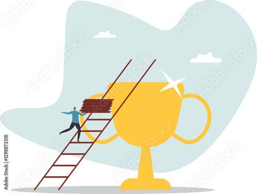 Building ladder to success, strategy and plan to growing and achieve target or goal, ambition and aspiration.business concept.flat character.