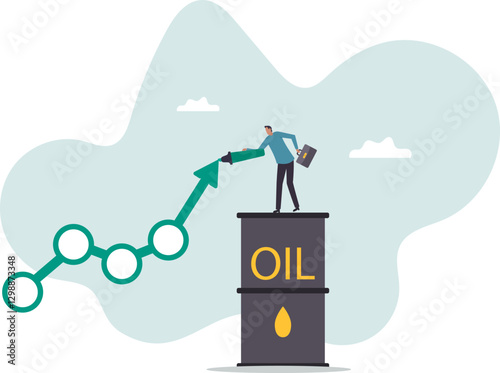 Oil price rising up, crude oil commodity price growth after crisis, high demand or energy or gasoline industry.business concept.flat character.