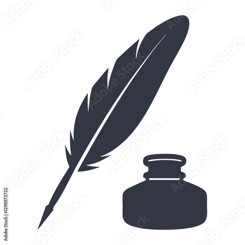Minimalist Quill Pen ink and Feather Logo.