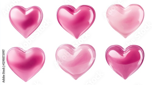Pink hearts collection, isolated, white background, smooth texture, romantic design elements