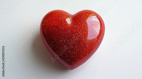 Isolated red heart, white background, smooth texture, simple and elegant design