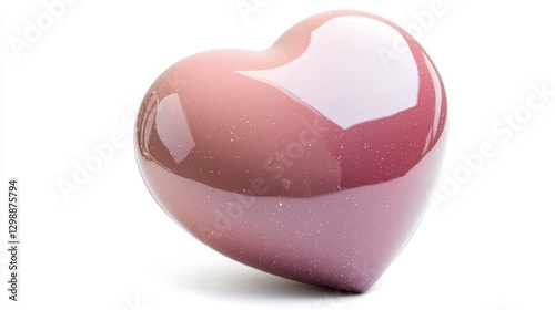 Glossy pink heart, isolated on white background, smooth and shiny texture, romantic element