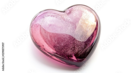 Glossy pink heart, isolated on white background, smooth and shiny texture, romantic element