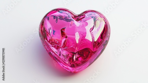 Vibrant pink glossy heart, isolated, realistic 3D look, on white background for creative use