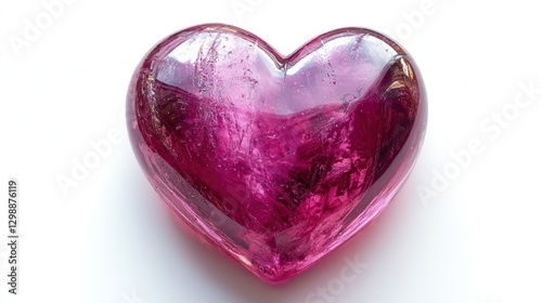 Pink glossy heart, isolated, vibrant color, on white background, romantic design element
