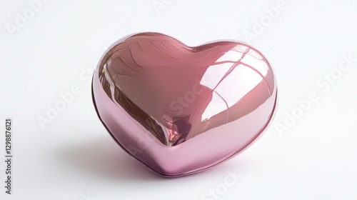 Isolated glossy pink heart, white background, smooth surface, shiny and vibrant color