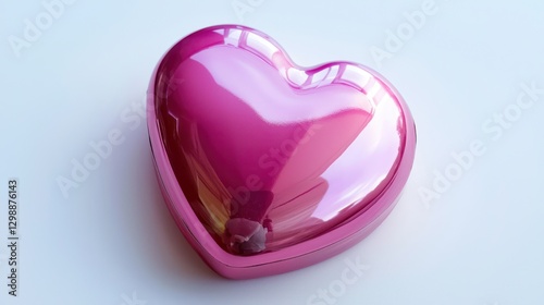 Pink glossy heart, isolated, vibrant color, on white background, romantic design element